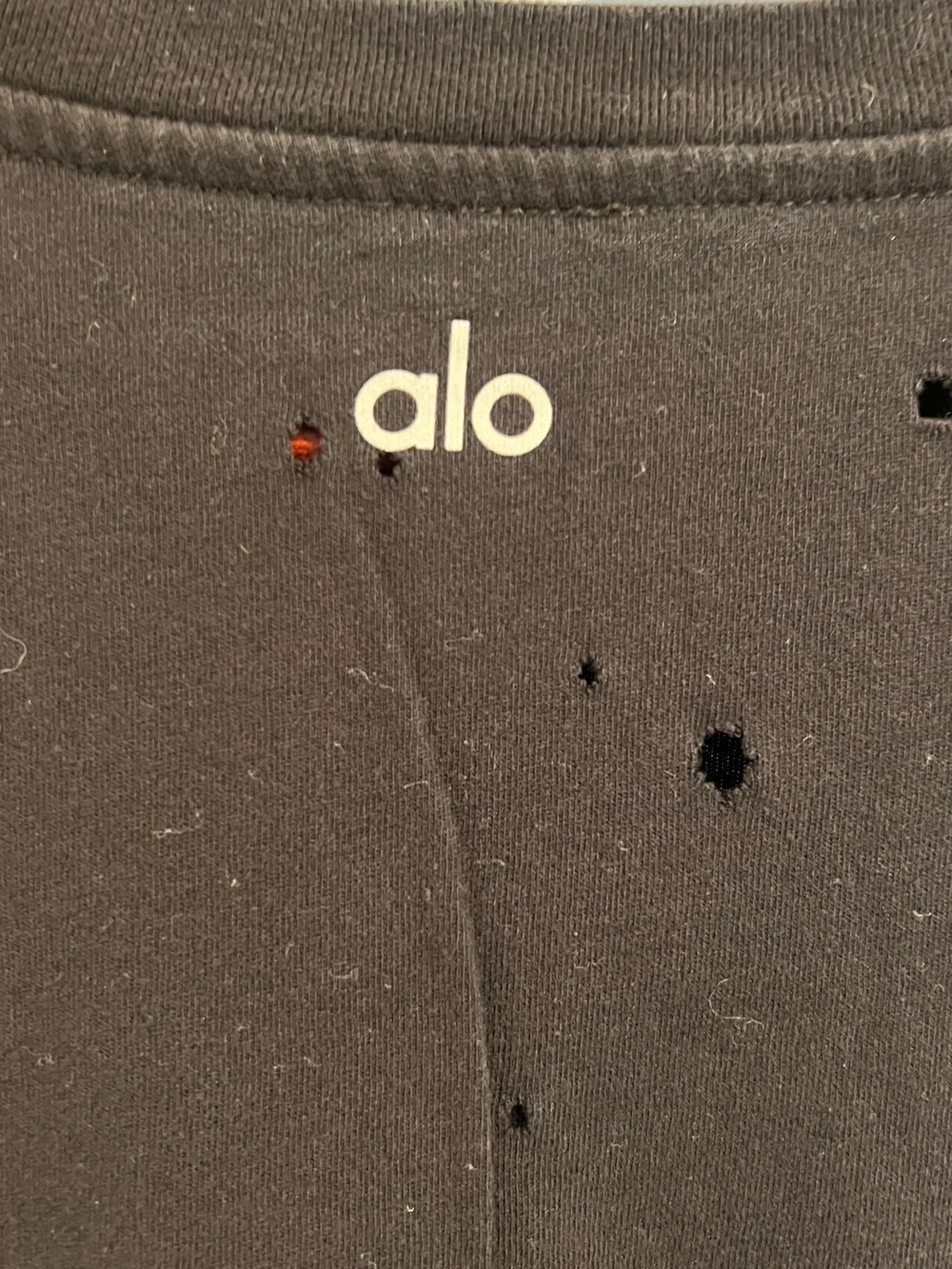 ALO YOGA Women’s Black Distressed Detail Short Sleeve Tee Size M